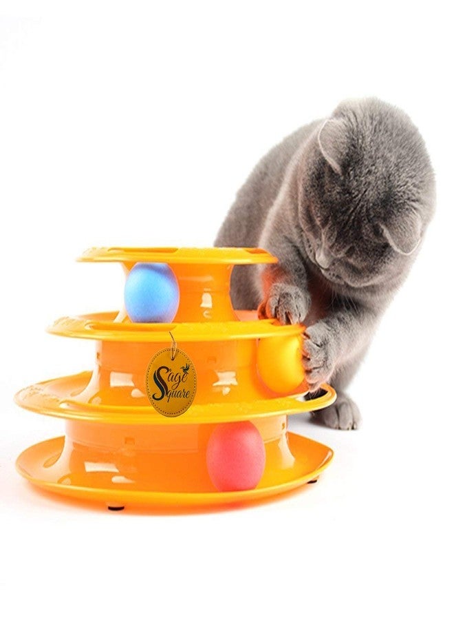 Sage Square Ball Toy for Cats Interactive Tower of Tracks Plastic 3 Layers Pet Game Entertainment Turntable with Colorful - Image 1